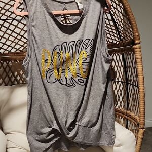 Gray Women's Muscle Tee with Gold Graphic